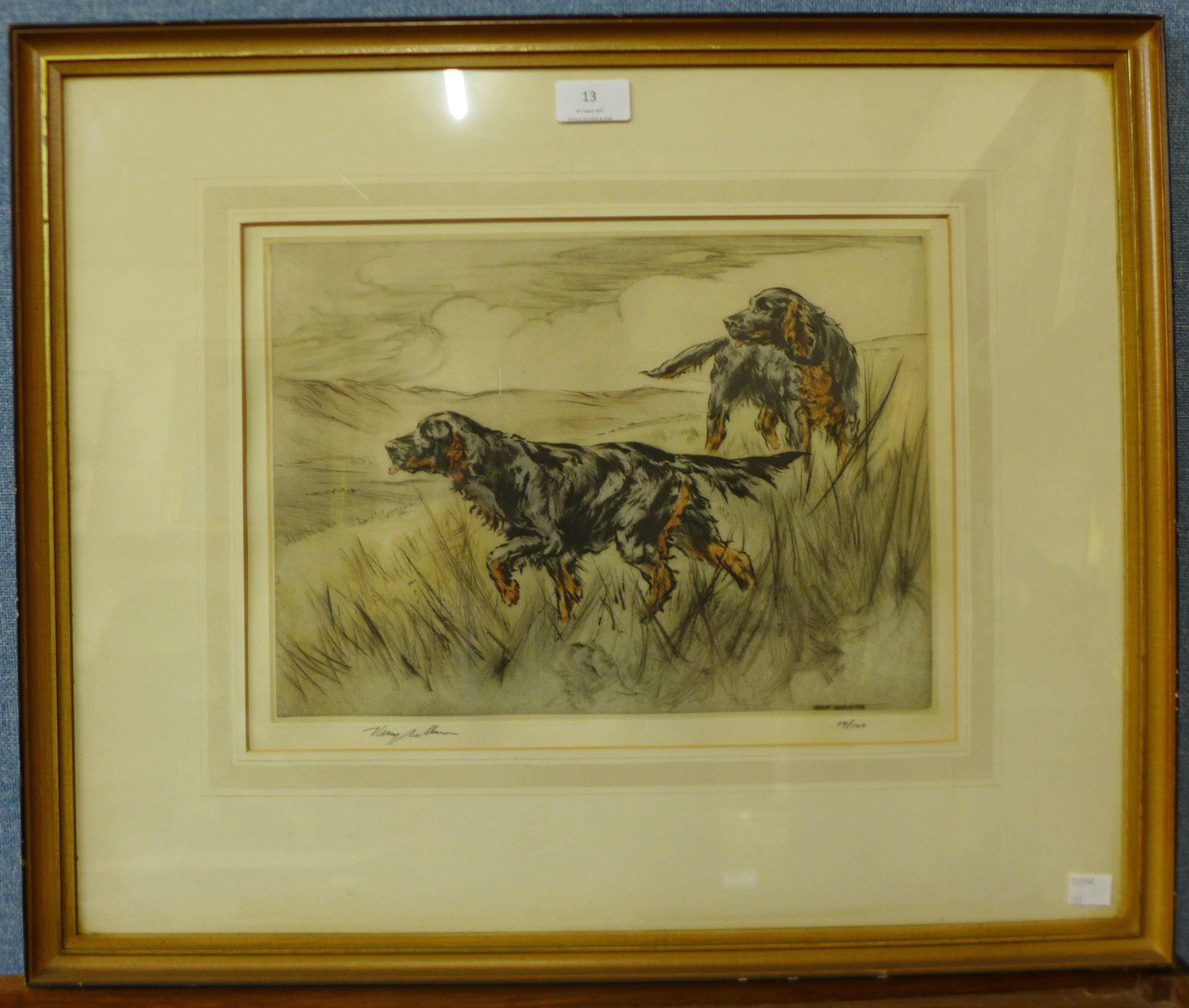 A signed Henry Wilkinson limited edition etching, pair of English setters, no.19/100, 27 x 37cms, - Image 2 of 2