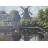 Finn Wennerwald, (Danish, 1896-1969) landscape with a windmill, oil on canvas, 64cms x 86cms, framed