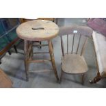 An elm and beech stool and a child's chair