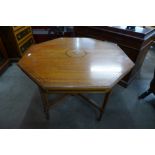 A Victorian Sheraton Revival inlaid satinwood octagonal centre table