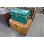 A tin steamer trunk and one other