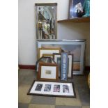 Assorted prints, including Jack Vettriano, Tamara de Lempicka, etc. and two mirrors