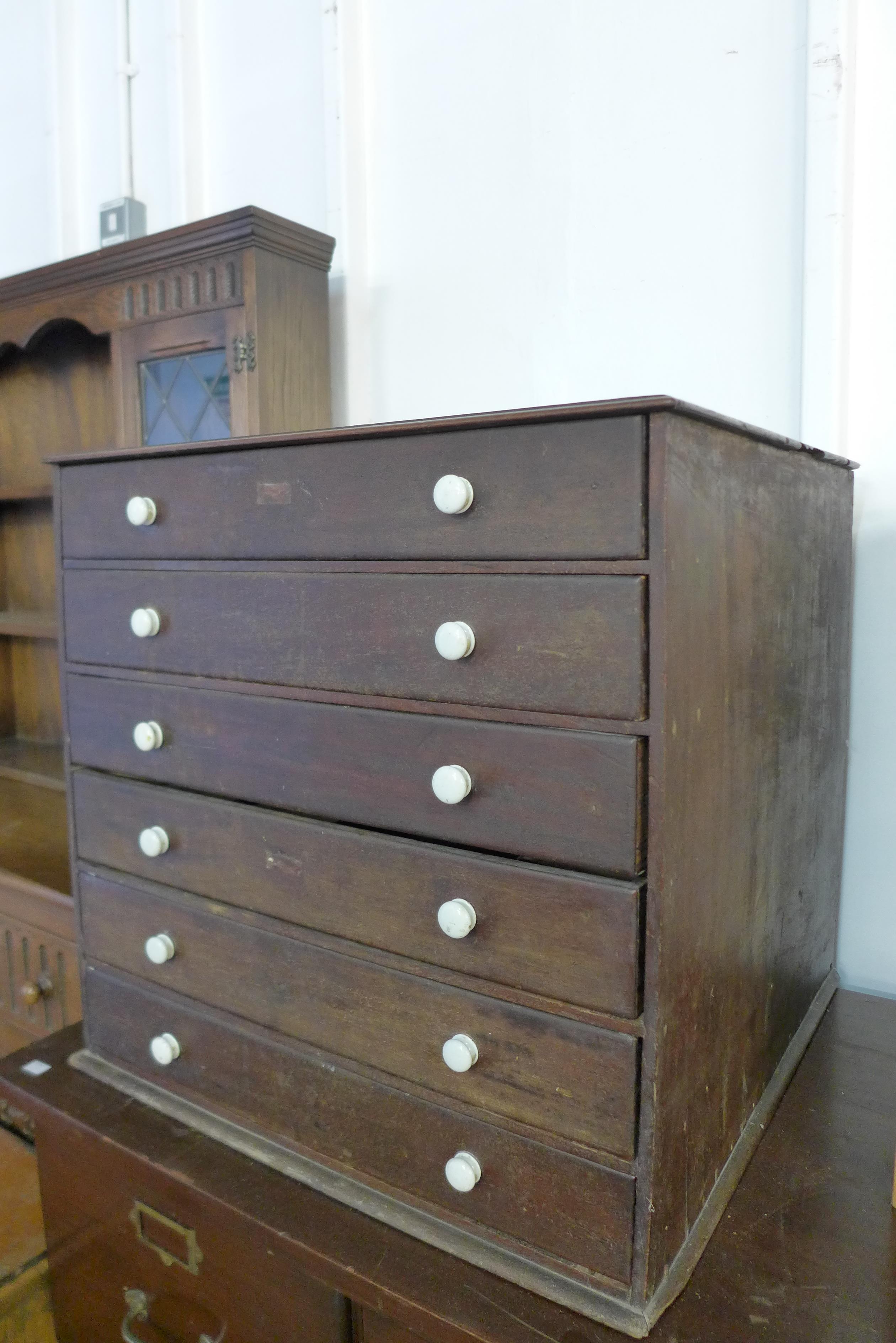 A Victorian mahogany six drawer collector's specimen chest, 62cms h, 63cms w, 61cms d