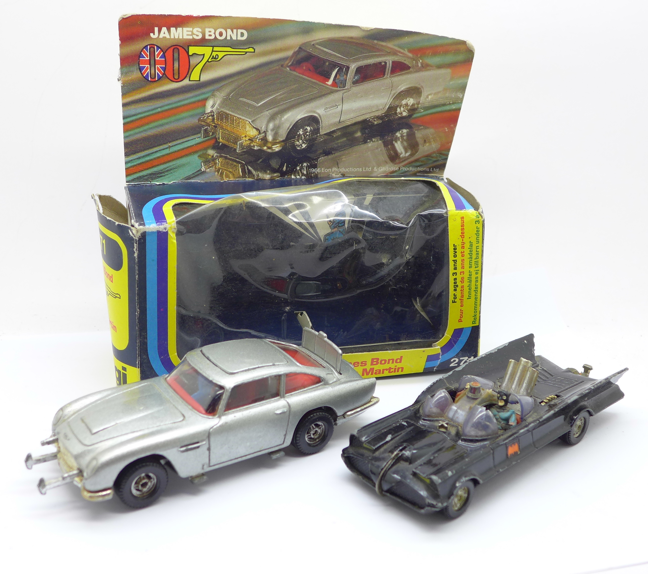 A Corgi 271 James Bond Aston Martin car, boxed, and a Corgi Toys Batman Batmobile