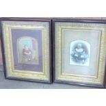 Two gilt framed portraits of children, one on opaque glass, the other an over-painted photograph
