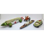 A Matchbox Adventure 2000, a Dinky Toys Eagle, a Dinky Toys Tractor and Matchbox Sea Kings