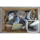 A collection of clock parts, weights, winders, embellishments, etc. **PLEASE NOTE THIS LOT IS NOT