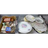 Two boxes of glass and china including Portmeirion, Sylvac, Cottage ware, Goebel, etc. **PLEASE NOTE