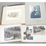 Eleven photographs of French Generals and troops and two books on East African troops