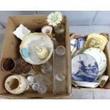 Two boxes of mixed china including Royal Doulton, Delft and glassware including Caithness **PLEASE