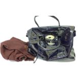 A Mulberry patent navy handbag and dust bag