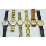 Six gentleman's wristwatches including Buler and Favre-Leuba