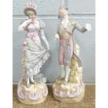 A pair of German porcelain figures by Rudolstadt Ernst, Bohne Sohne, 26.5cm, a/f