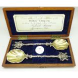 A pair of Victorian silver spoons to commemorate the accession of the Salters Company to their Irish
