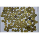 Over 120 brass 3d threepenny bit coins