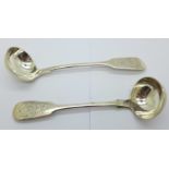 A pair of Victorian silver ladles, 84g, 16cm