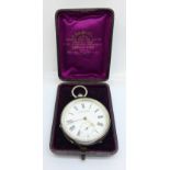 A silver cased Acme Lever pocket watch by H. Samuel in a H. Samuel pocket watch box