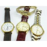 A lady's Rotary wristwatch and three gentleman's Rotary wristwatches, (one glass a/f)