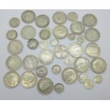 A collection of pre 1920 silver coins, 342g