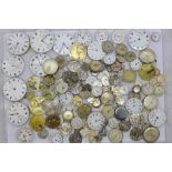 Approximately 100 wristwatch and pocket watch movements, including Tissot, etc.