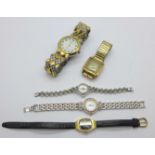 Five wristwatches including rolled gold Avia and Seiko, Rotary, etc., Avia a/f