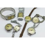 Seven lady's wristwatches, (two lacking button including the Roamer)