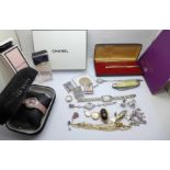 A Ted Baker lady's wristwatch, two others, jewellery including two 9ct gold back and front