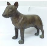 A bronzed sculpture figure of an English Bull Terrier, 31cm