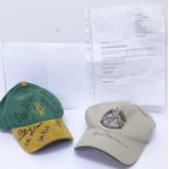 Two golfing caps signed by Tom Watson, Brian Barnes, John McTear, Terry Gale circa 1989, the other