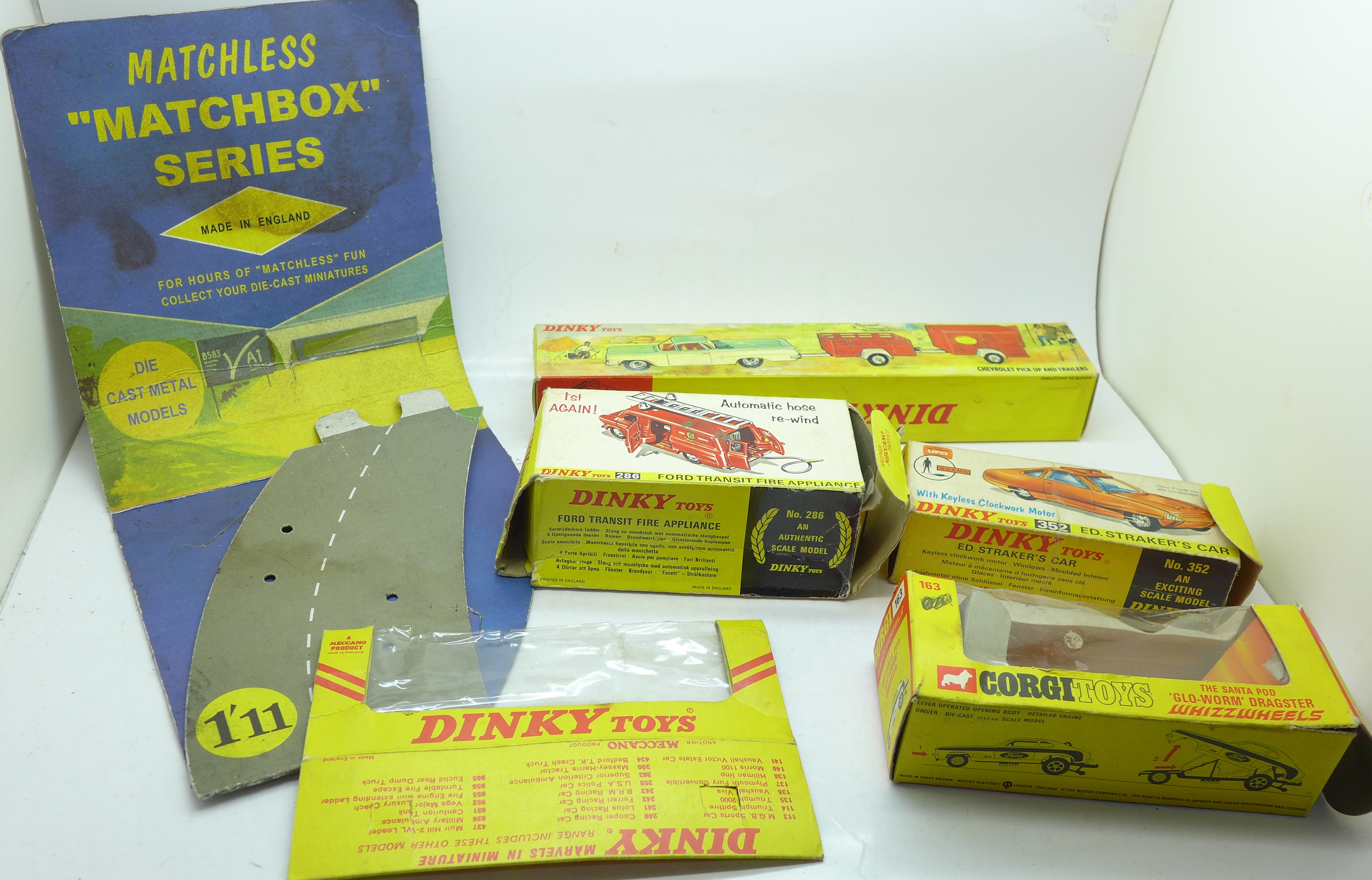 Corgi, Dinky and Matchbox empty boxes includes Matchbox display, Dinky Ed Strakers car, etc. (6)