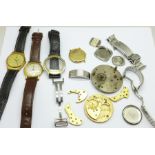 Assorted watch spares including Raymond Weil, Longines, Tissot, Ebel, Gucci, LeCoultre, (clock part)
