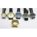 Six Timex wristwatches
