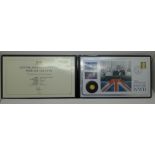 A 2020 75th Anniversary of VE Day solid gold coin cover ,(proof like), in folder with Certificate of