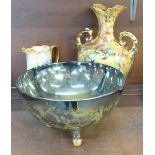 A Hose Street Pottery vase, signed N.A. Bloor, a Grimwades Royal Winton fruit bowl and a S.F. &