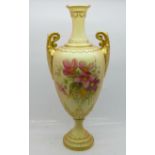 A Royal Worcester two handled blush vase decorated with flowers, 999, a/f, 26.5cm