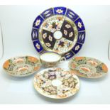 A Derby S & Hancock trio, (plate, cup and saucer), circa 1861, and two S & Hancock plates, 23 and