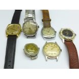 A Nivada automatic wristwatch, a Smiths Empire wristwatch and four others including one lady's, (6)