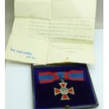 A George V Royal Red Cross medal, for exceptional services in military nursing, in a Garrard case,