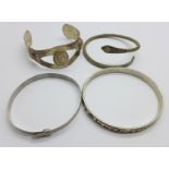 Four bangles, three marked silver