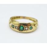 An 18ct gold, green stone and diamond 'gypsy' ring, Birmingham 1907, 1.9g, L, shank worn