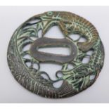 A modern Japanese Tsuba decorated with shrimp