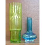 A Riihimaki, Finland, green glass vase, 29cm, and a blue glass vase