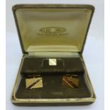 A pair of 9ct gold Eurowed cufflinks and lapel pin, 7.5g, cased
