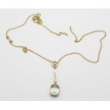 A 9ct gold, aquamarine and pearl necklace, a/f, 3.8g