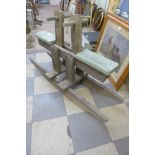 A painted pine seesaw rocking horse