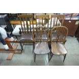 A pair of 19th Century elm and beech Windsor chairs and three oak chairs