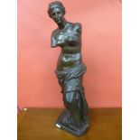 A bronze effect figure of Venus de Milo, 88cms h