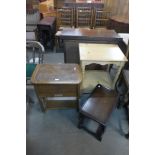 A small pine washstand, an oak sewing box and drop leaf occasional table