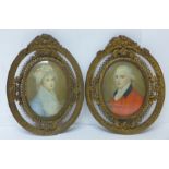 R. Smart, pair of miniature portraits, oil on card, 8 x 6cms, framed