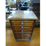 A mahogany counter top six drawer haberdashery chest, bearing Clark & Co. Anchor Mills inscription